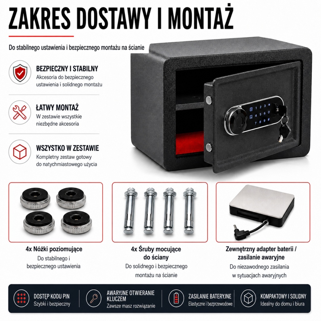 Bituxx elektronický trezor 25L s PINem a klíčem nástěnná schránka na dokumenty M20175